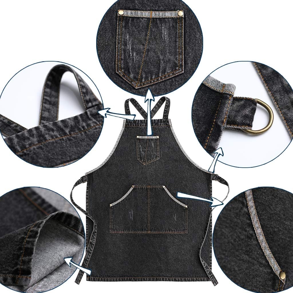 Jeanerlor - Cotton Denim Apron for Women and Men Hairstylist Adjustable S to XL