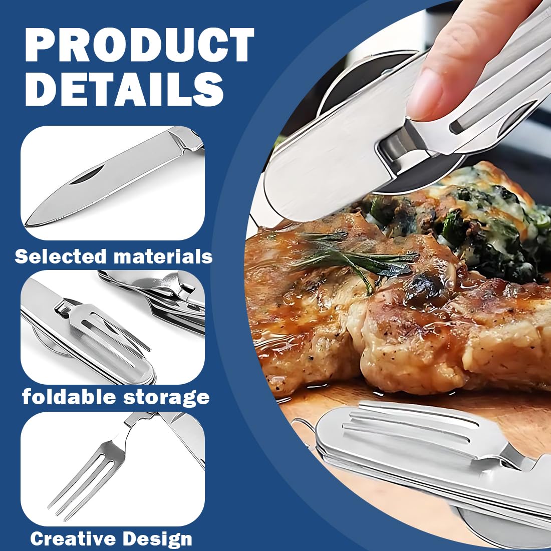 1 Set Posate Pieghevole, Utensile 4-in-1 Con Coltello, Forchetta, Cucchiaio E Apribottiglie, Ideale Per Viaggio, Picnic, Campeggio E Attività All'aperto.