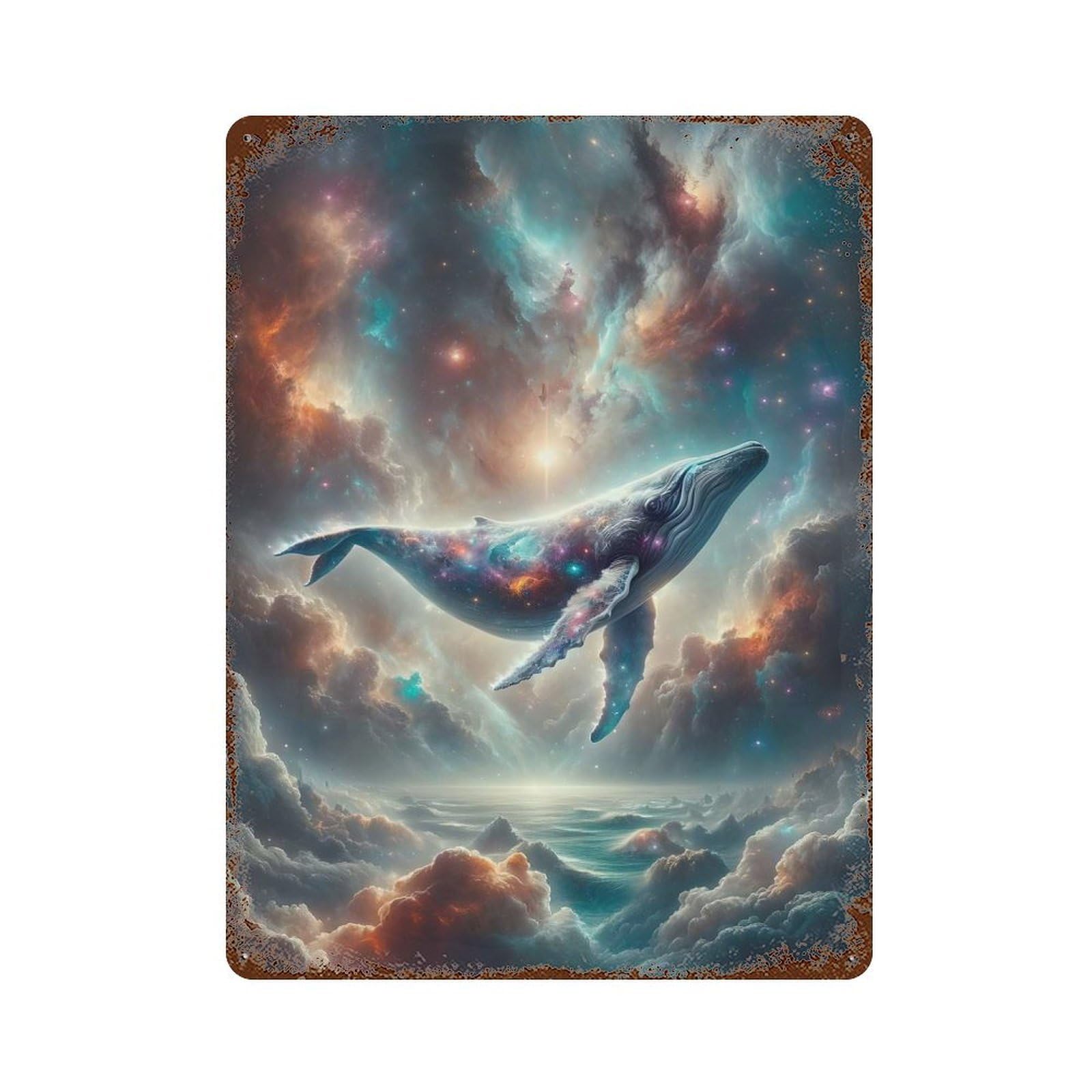 Cosmic Whale Vintage Metal Tin Sign 15.7"x11.8", Industrial Home Decor for Garage, Pub Or Kitchen