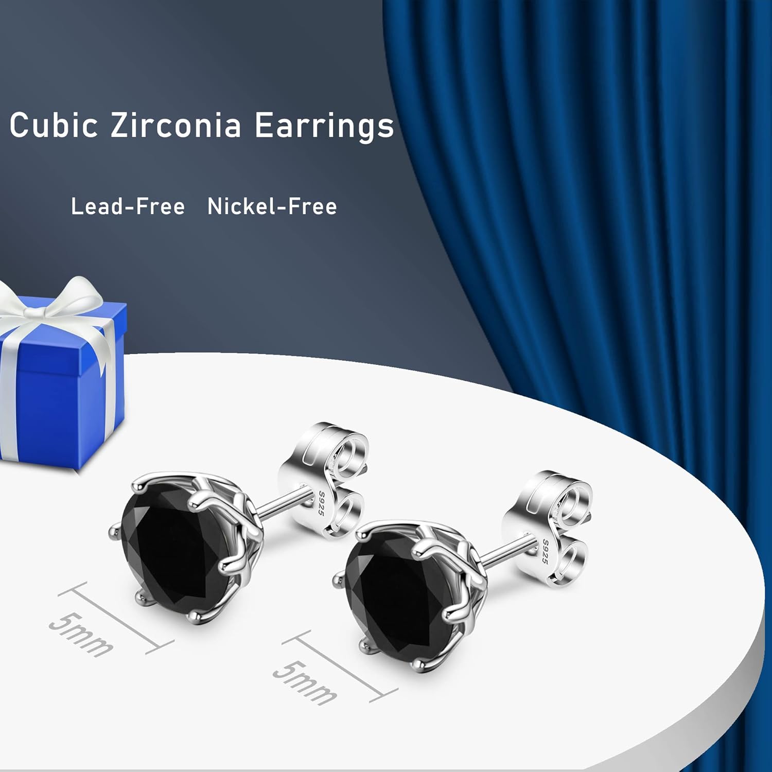 18K White Gold Plated Brilliant Cut Simulated Diamond Cubic Zirconia Stud Earrings Sterling Silver Hypoallergenic CZ Stud Earrings for Women Men 6 Prongs Setting - Image 5