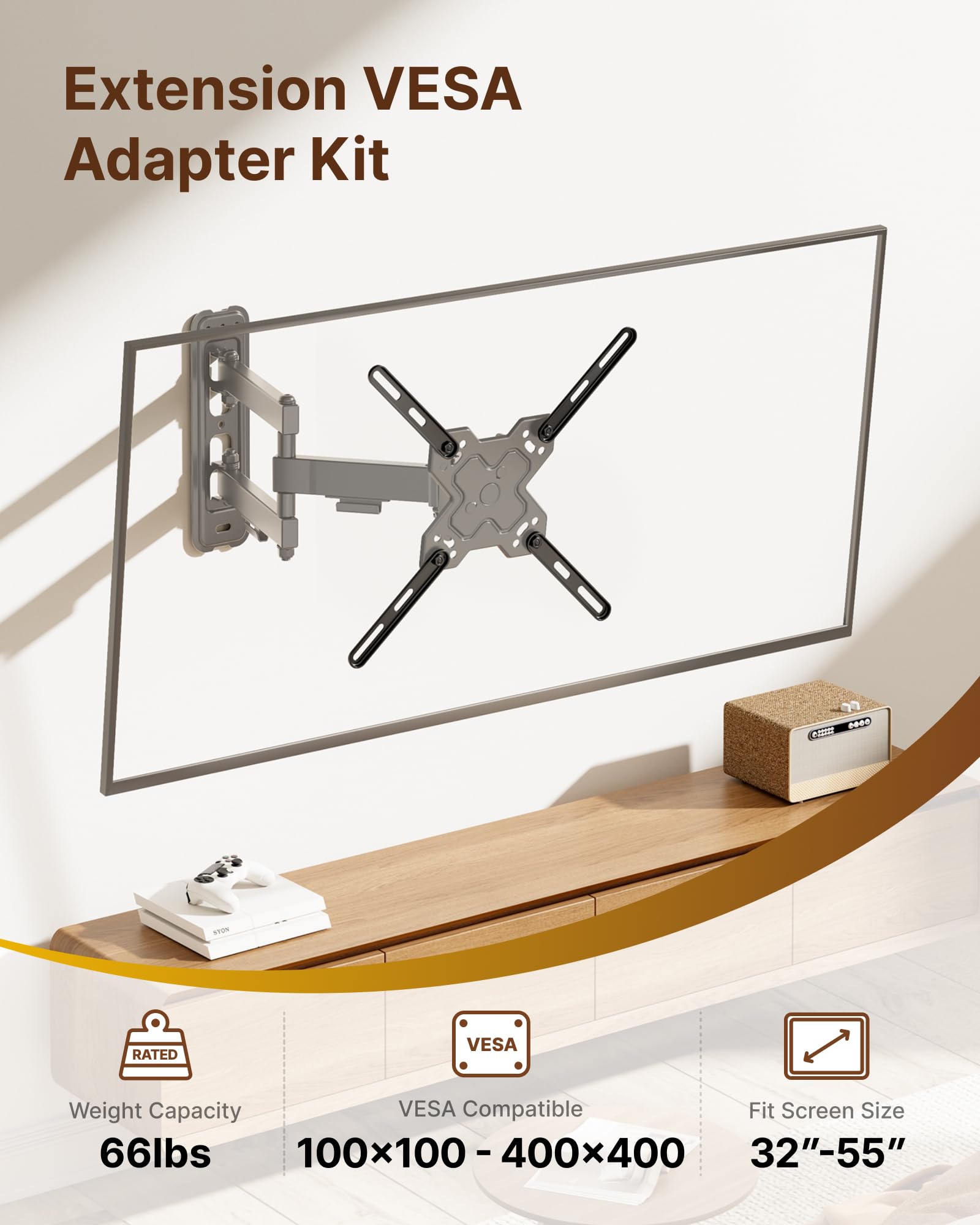 monTEK Steel VESA Mount Adapter Kit, Universal Extension Bracket Fits 32"-55" LCD LED TVs up to 30kg, Conversion Plate Expands VESA Patterns to 300x300 & 400x400, Includes 52 Mounting Hardware — view 2