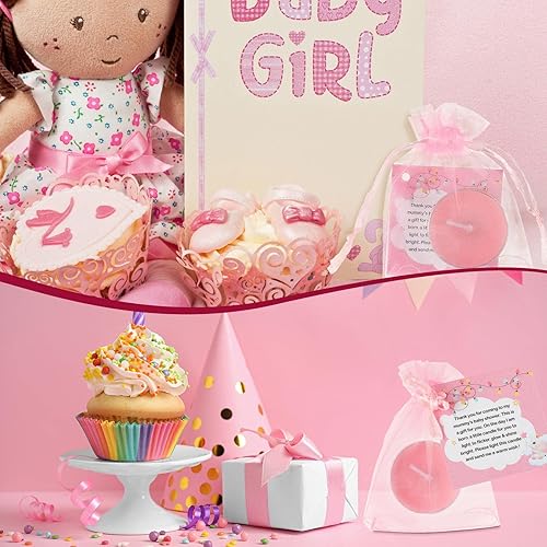 Miniatura 5 de Sosation 50 juegos de velas de baby shower para invitados, 50 velas de té, 50 etiquetas de agradecimiento y 50 bolsas de regalo de devolución