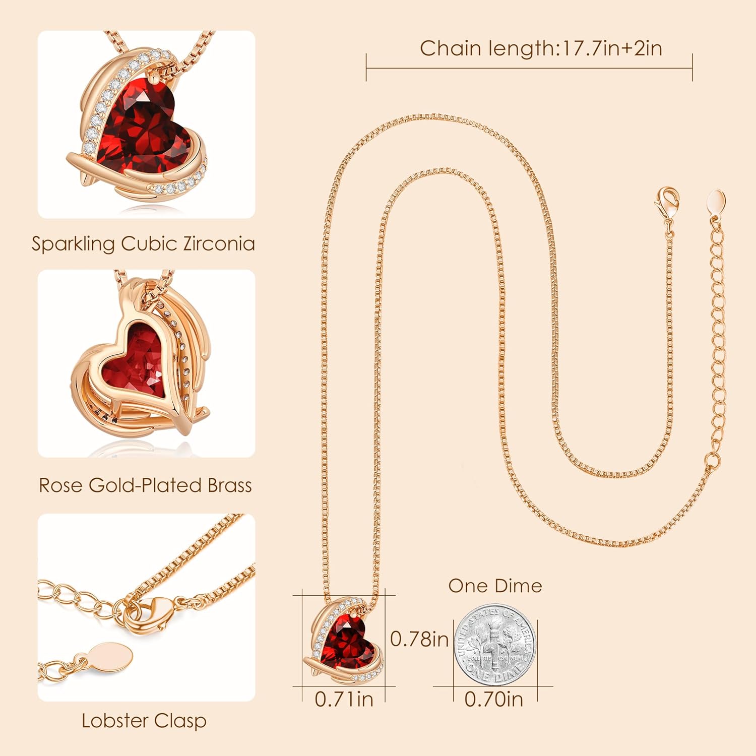 CDE Christmas Gifts for Women，Love Heart Pendant Necklaces for Women, Silver Tone Rose Gold Tone Birthstone Jewelry Gifts for Wife Her - Image 4