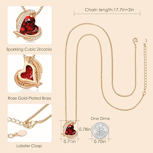 Miniatura 4 de CDE Collares con dije de corazón para mujer, tono plateado y oro rosa, piedra natal, regalo de Navidad, cumpleaños, aniversario, día de San