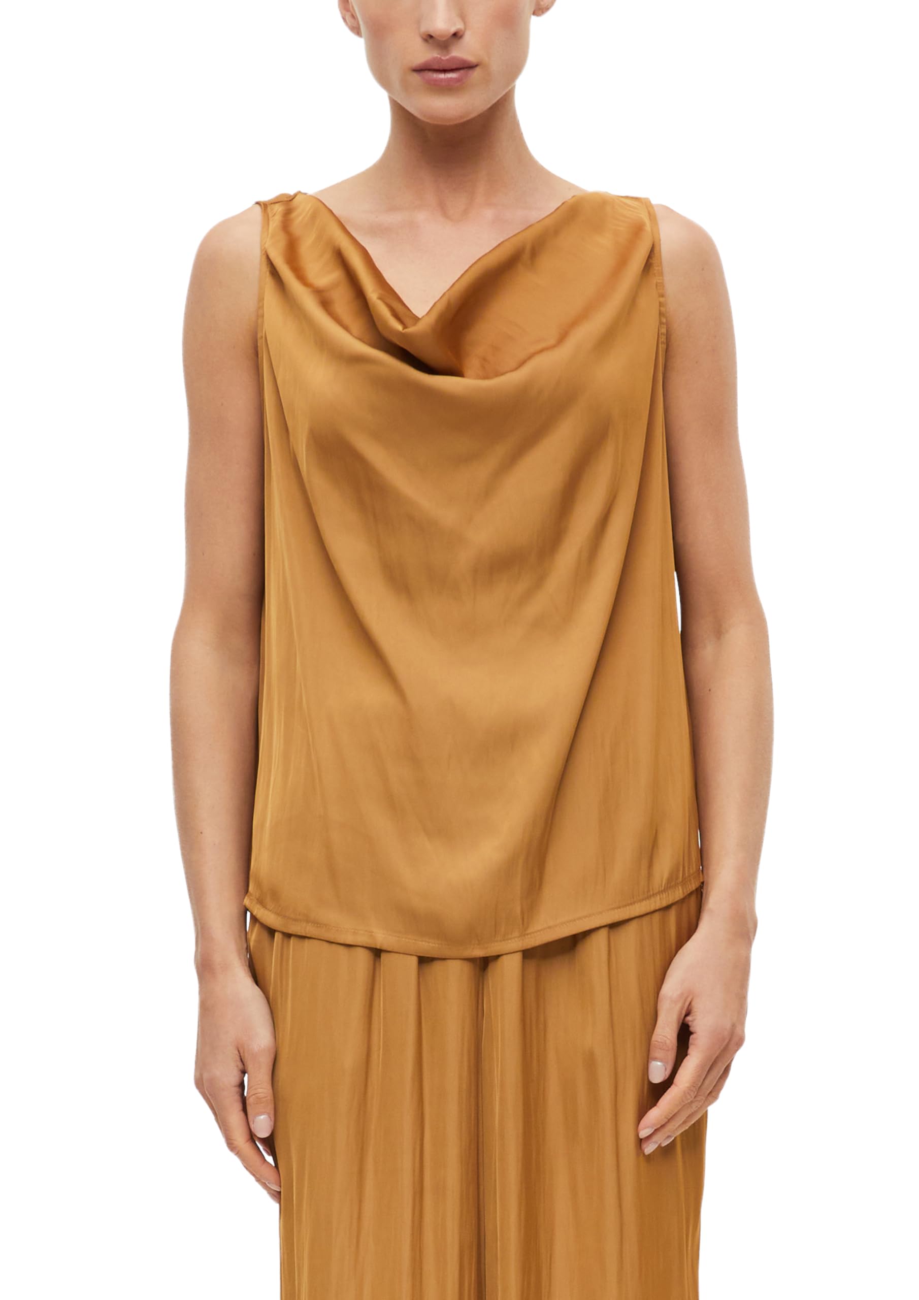 s.Oliver Damen Bluse – ärmellos, Satin, Wasserfallausschnitt, Regular Fit – Für Party & Business
