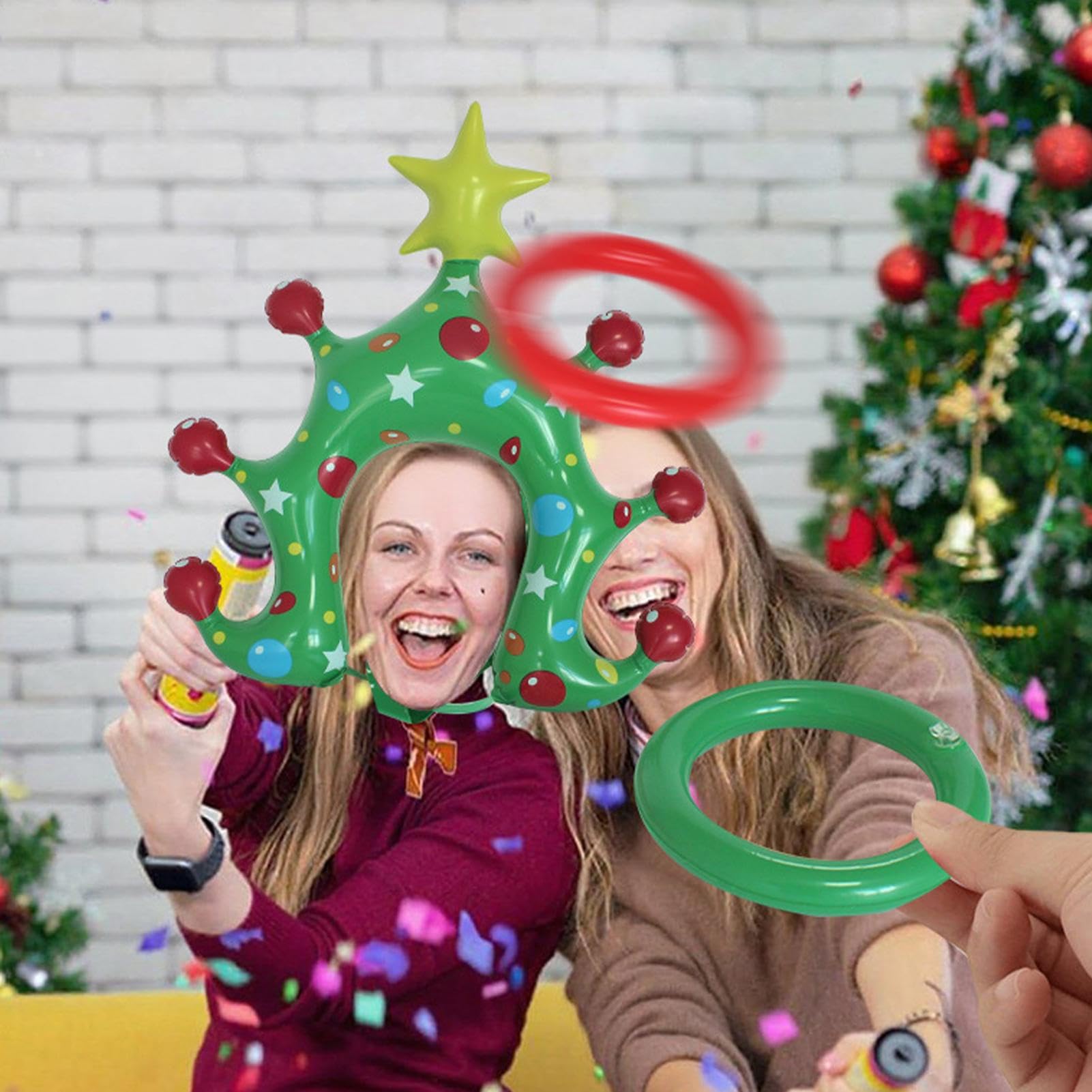 Jeu De Lancer D'anneaux De Noël Gonflable | Jeu de Chapeaux pour Arbre Festif