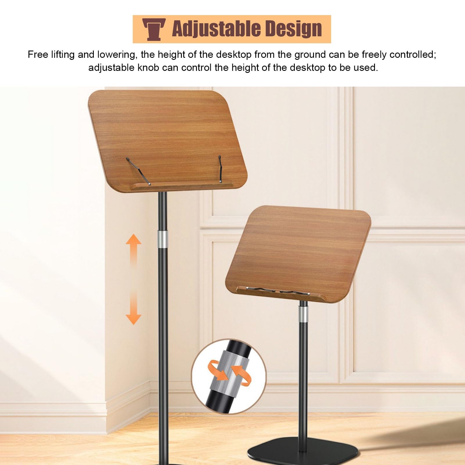 Générique Pupitre en Bois Massif à Hauteur réglable, Support de chaire Portable avec butée de Bord pour présentations Professionnelles et académiques, 130 cm (51 1/8")