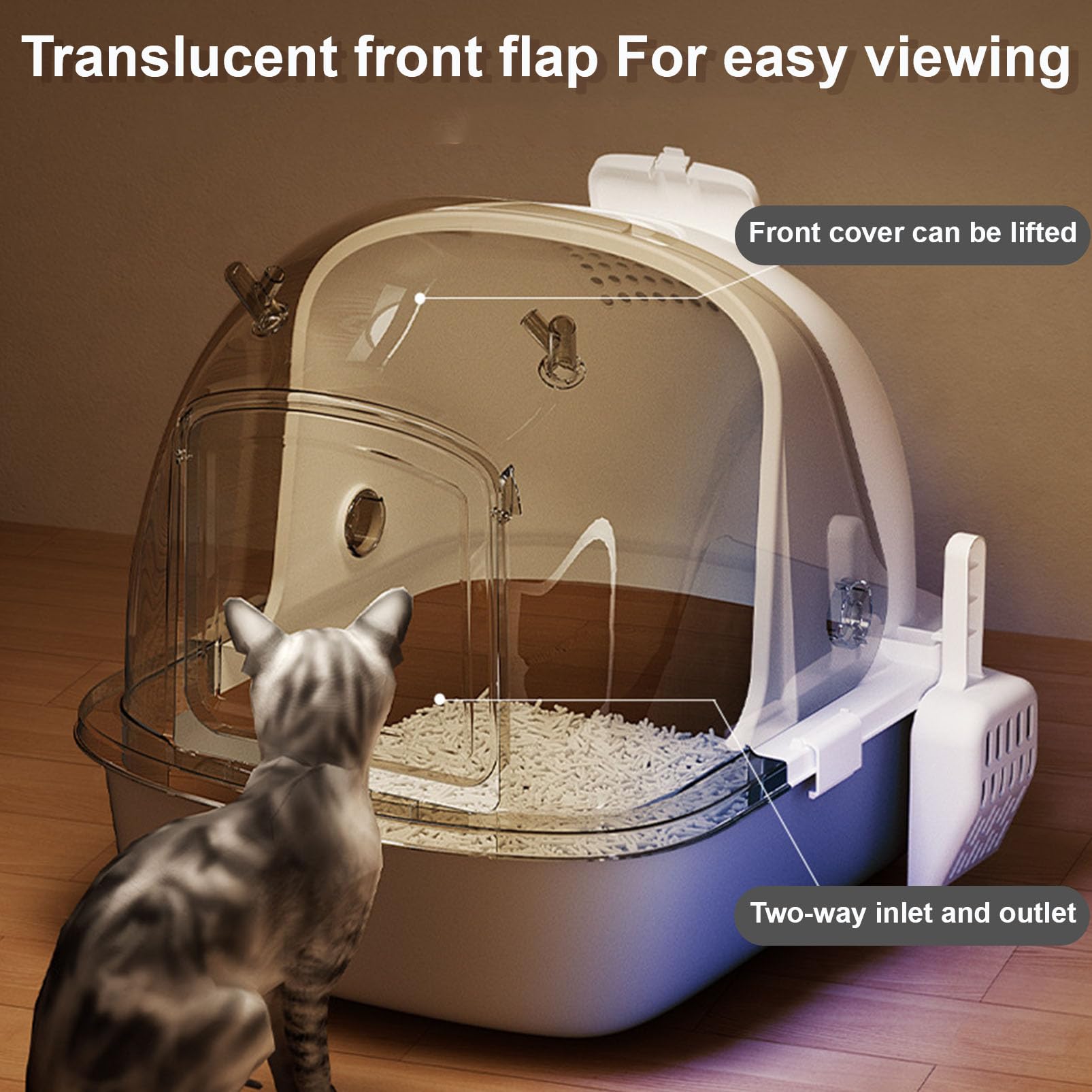 Arenero para Gatos con Cubierto Caja, Arenero Sanitaria Cerrado Bandeja Arena con Pala Fácil de Limpiar con Cajon, Inodoro para Mascotas para Gatos