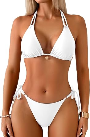 TASHEHE Womens Halter Bikini Set Sexy Triangle Two Piece Swimsuit Double String Bathing Suit