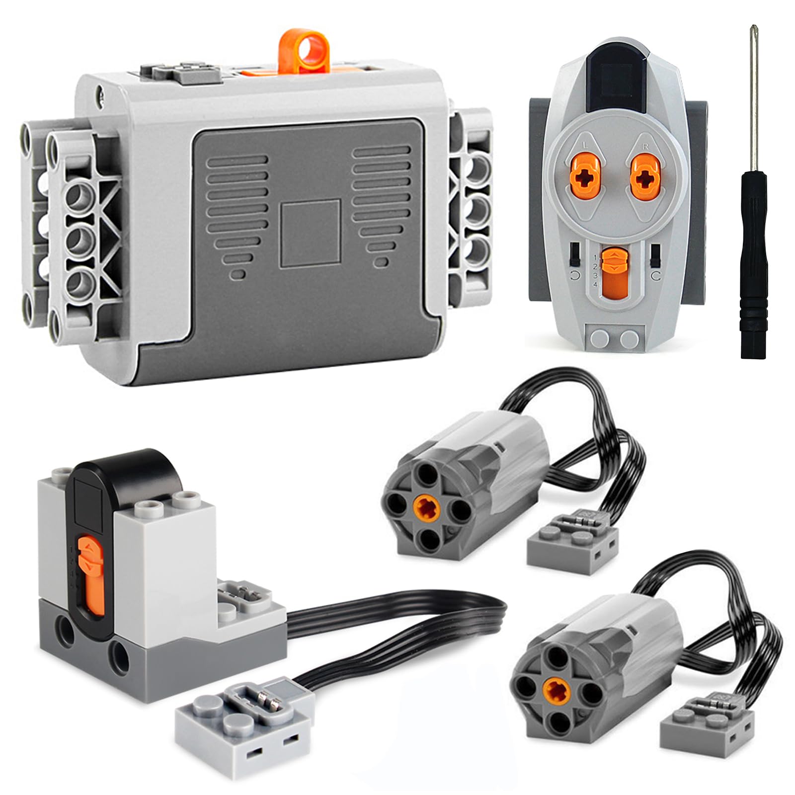 5pcs Motor Kit Compatible with Technic, Speed Power Functions Technical Parts Set, 2 Motors, Battery Box, Remote Control, Signal Receiver, Accessories for DIY