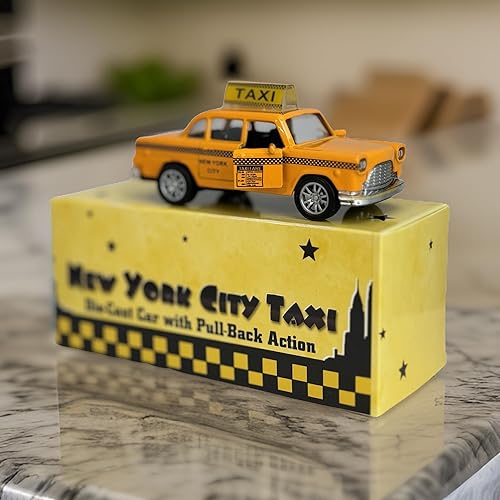 Miniatura 3 de NYC Taxi en cabina amarilla con acción de retroceso juguete de taxi de la ciudad de Nueva York fundido a presión