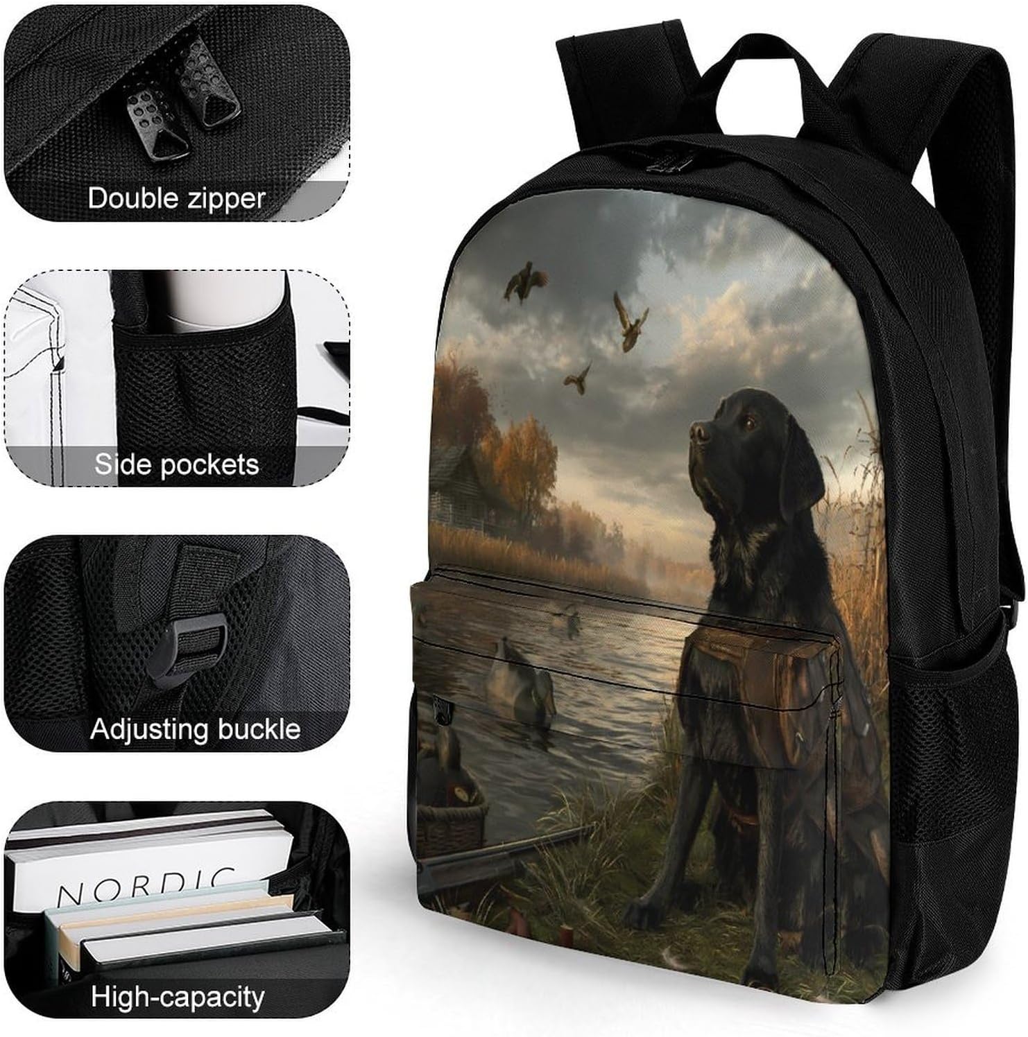 Lab Hunting Dog Wetland Scene Backpack Lightweight Backpacks Work Bag