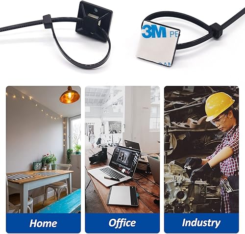 Miniatura 4 de Kit de soportes de brida de cables autoadhesivos con pegamento trasero fuerte, juego de 100 clips de gestión de cables con bridas de cremallera de 6