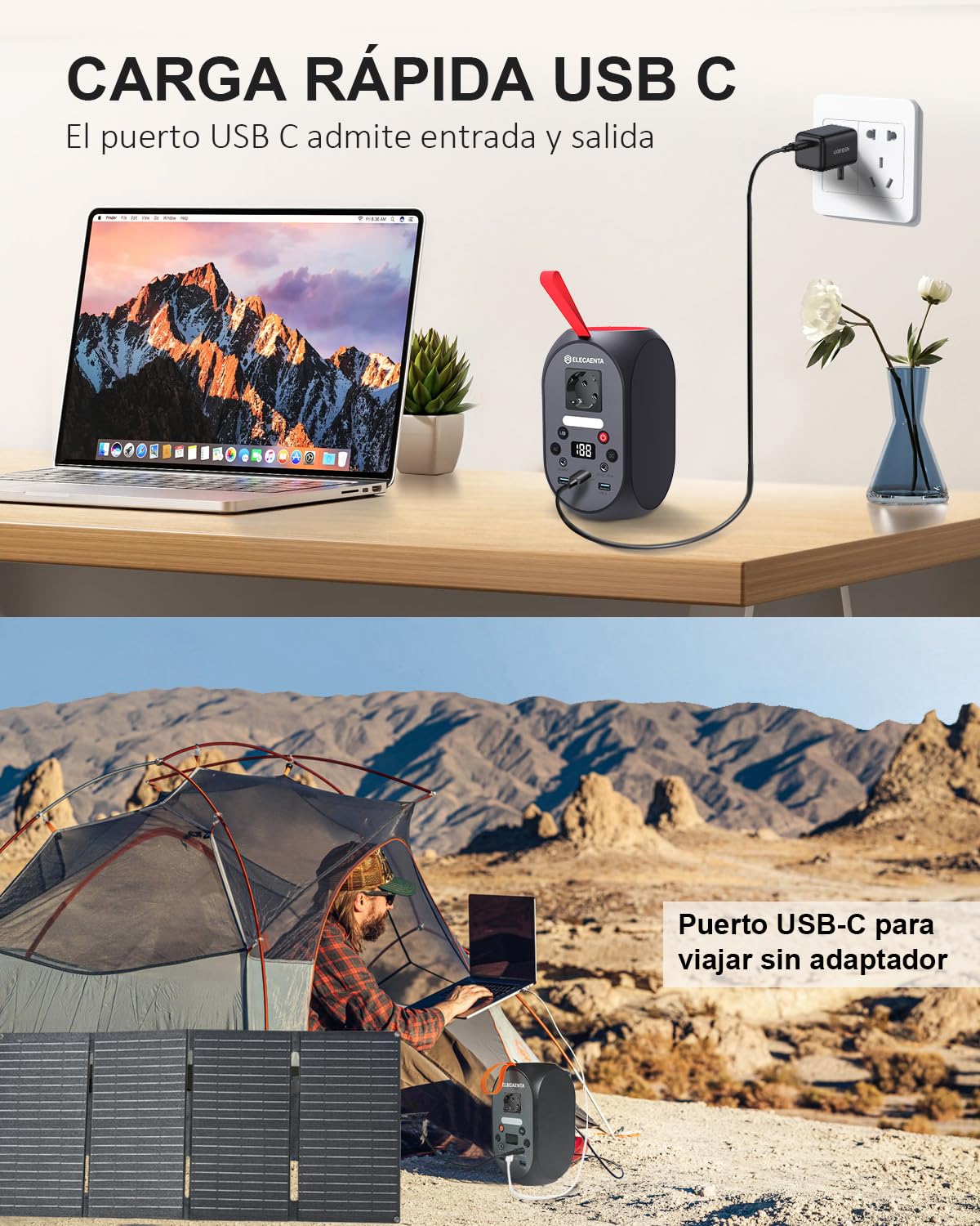 Estación de energía portátil de 99Wh, Generador Solar Portátil LiFePO4 Batería Salidas de CA 120W(Pico 200W) Respaldo de Batería con Linterna LED para Camping, Viajes, Autocaravanas, Hogar, Emergenza