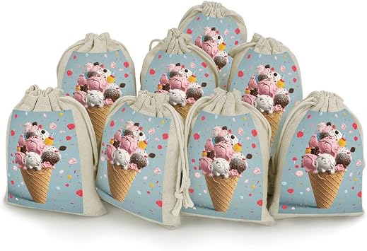 FZQVSGW 8 Pack Favors Bags Sweet Ice Cream Burlap Bags Reusable Drawstring Gift Bag for Party Decorations