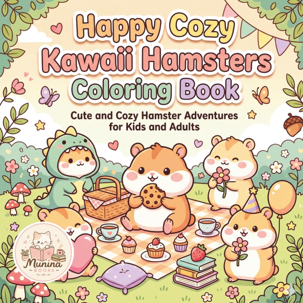 Happy Cozy Kawaii Hamsters Coloring Book: Cute and Cozy Hamster Adventures for Kids and Adults