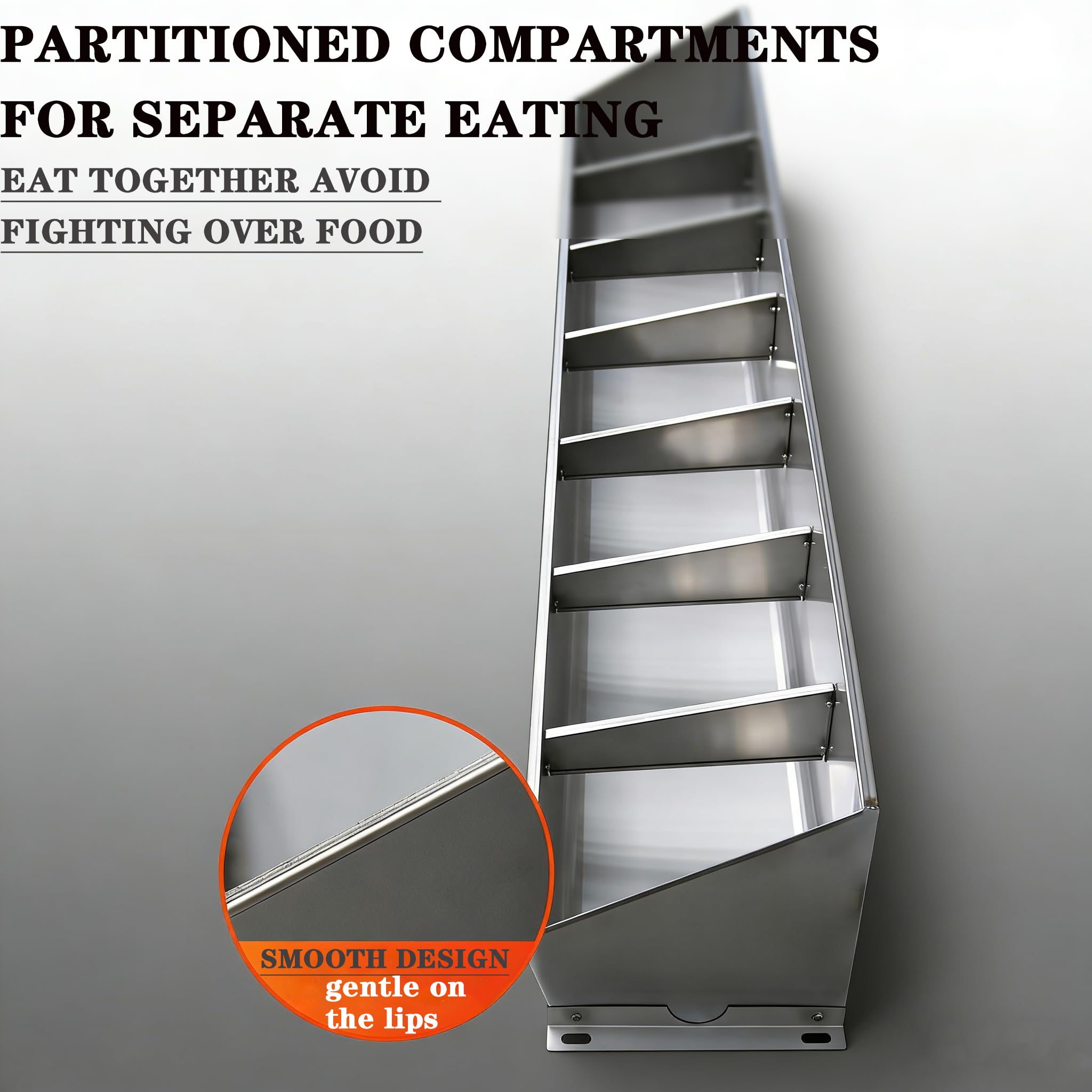 100cm 150cm 200cm Mangiatoia per Maiali Mangiatoia per Bestiame in Acciaio Inox Abbeveratoio, Apertura Inclinata per Una Facile Alimentazione Mangiatoia Separata con Recinzione,Argento,100cm