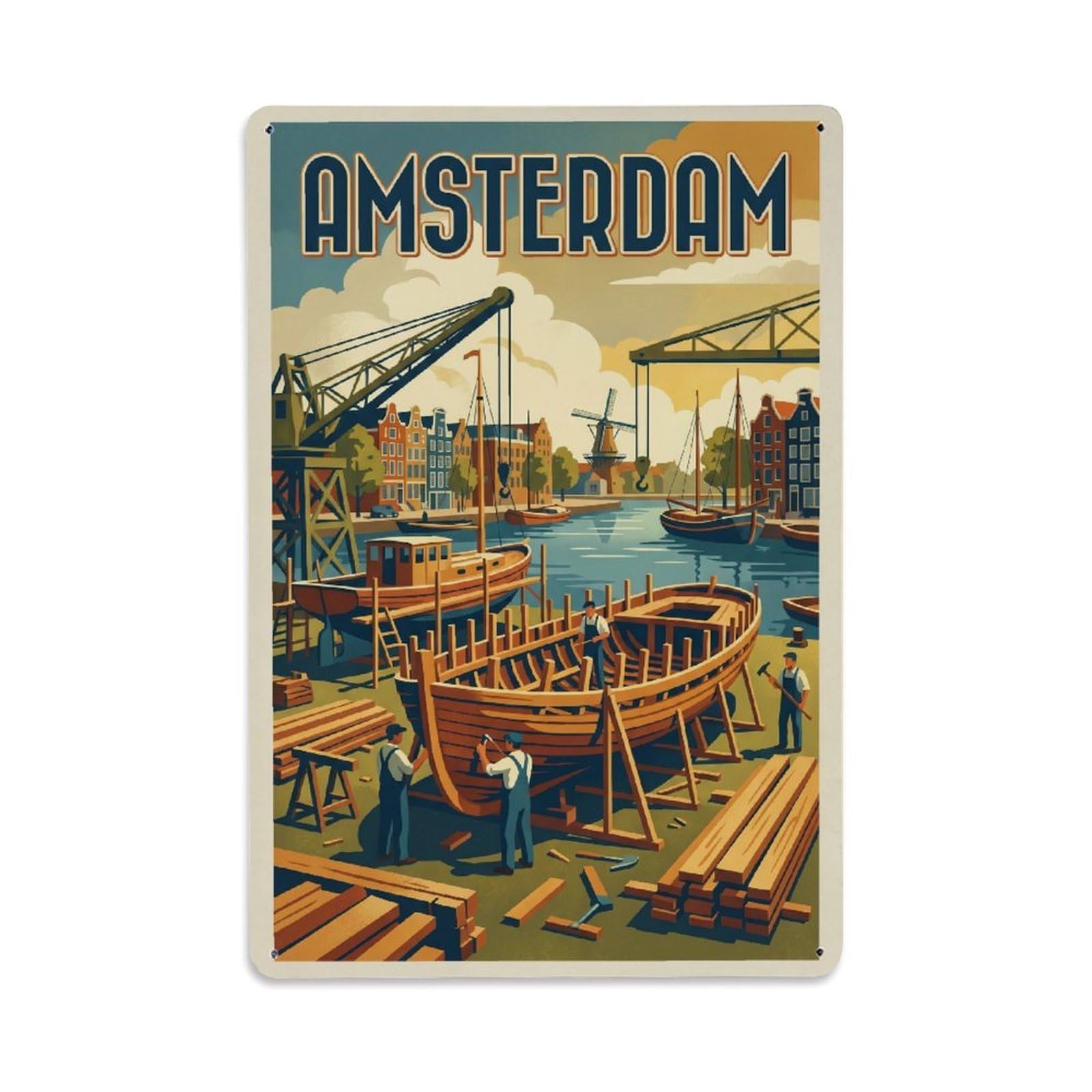 Vintage Travel Shipyard Netherlands Historic Metal Tin Sign