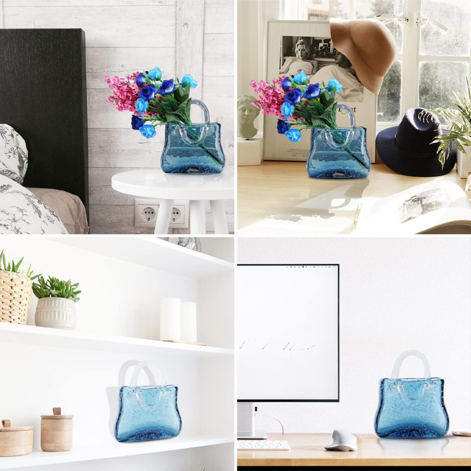 Vaso Portamonete in Vetro, Vasi Portamonete in Vetro con Manico Design Simpatico Vaso per Fiori ad Acquario in Vetro Trasparente, per Decorazioni Domestiche, Entrata, Eventi, Ufficio, Giardi