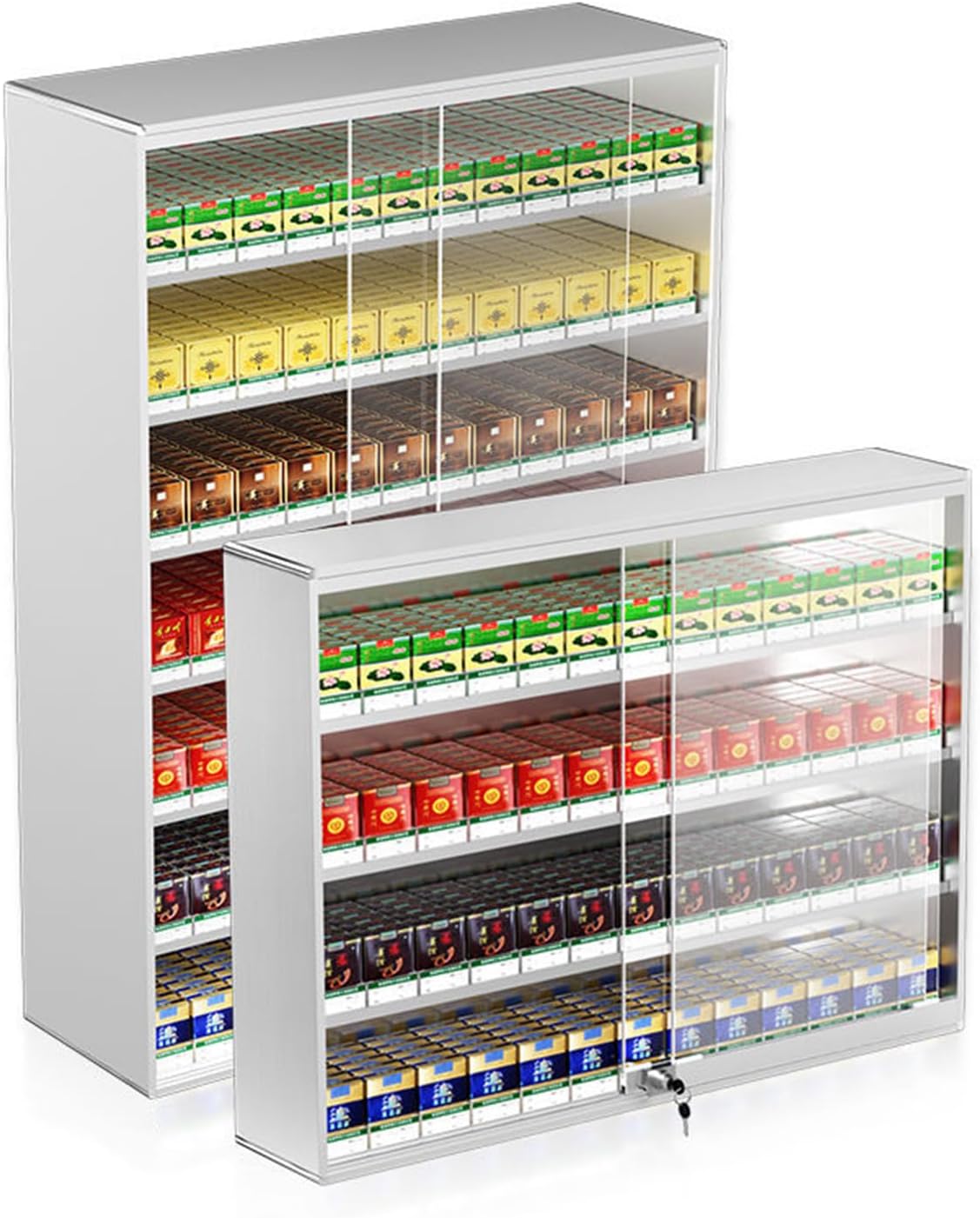 Convenience Store Cigarette Display Holder with Glass Sliding Door & Safety Lock, Multi-Tier Cigar Retail Cabinet Organizer, Wall-Mounted, 3 Tiers, 6 Columns for Optimal Visibility