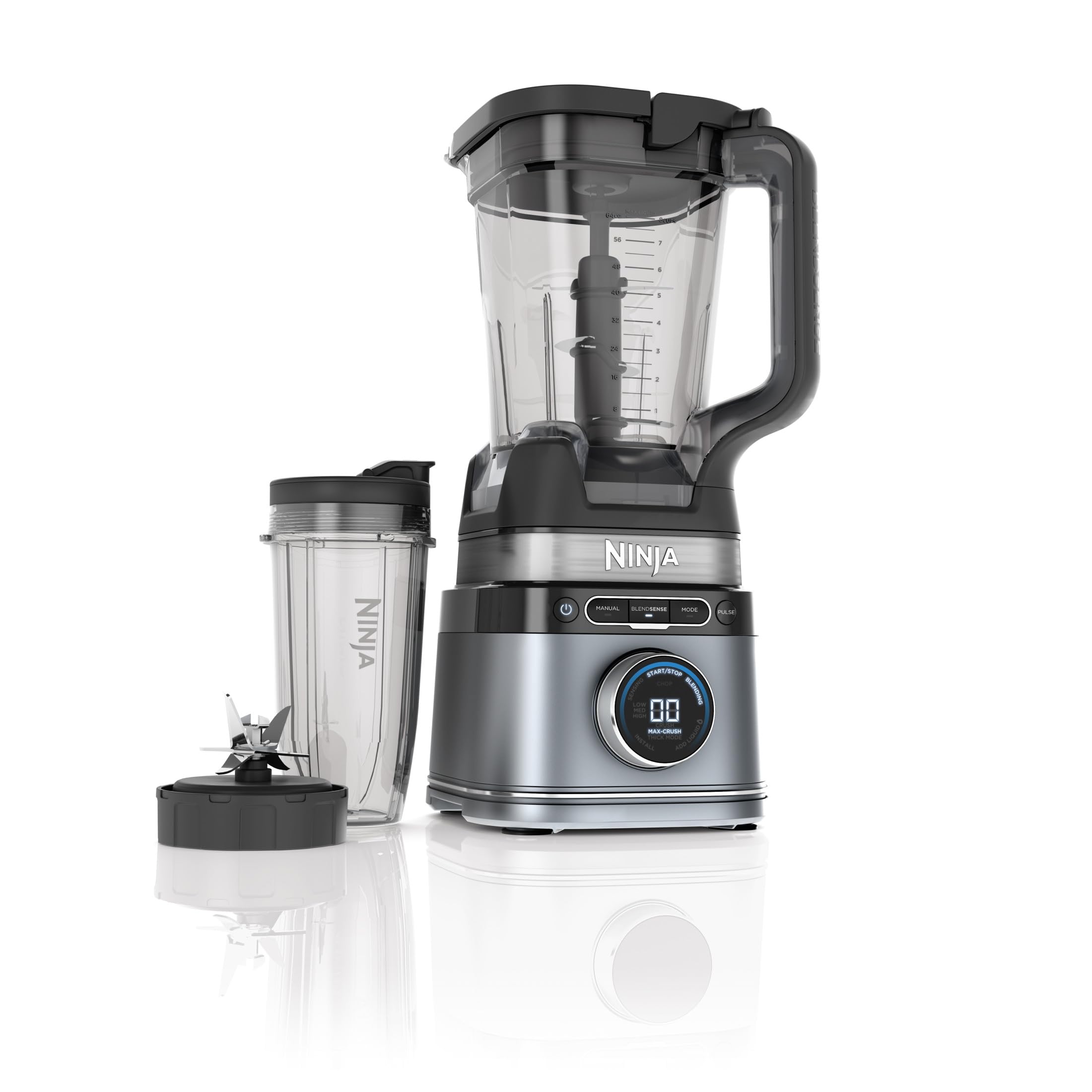 Ninja Detect Power Blender + Personal Single-Serve (TB300), BlendSense Technology, Kitchen Countertop, 72 oz. full-size pitcher, 24 oz. single-serve cup, Silver