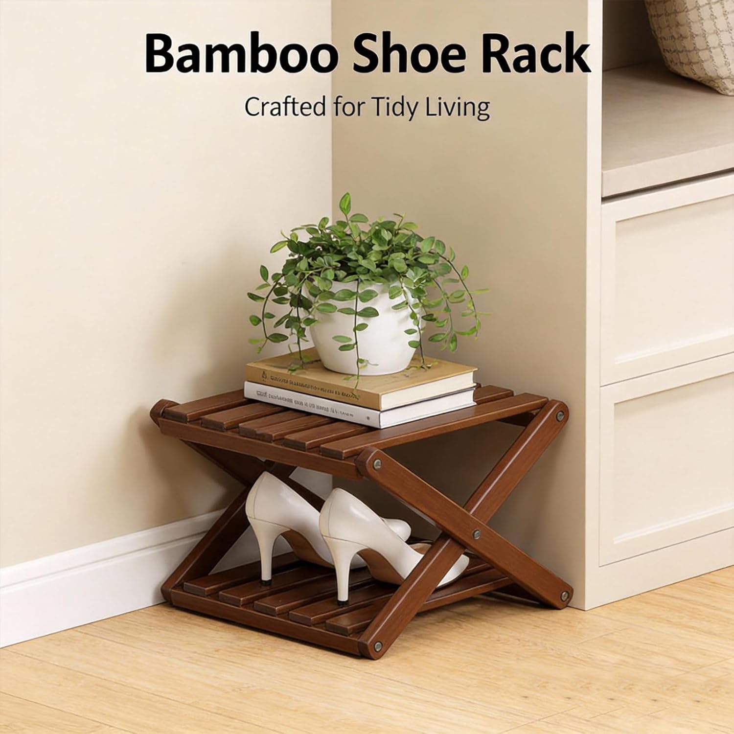 The 9-Tier No-Assembly Bamboo Rack, Foldable Bamboo Vertical Shoe Organizer, Multifunctional Narrow Shelf for Entryway, Closet, Bedroom, Hallway, Dorm (Original, 5-Tier)