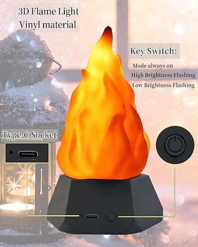 Miniatura 2 de Lámpara de fuego falsa, luz nocturna de viaje recargable 3D con iluminación acogedora, velas LED falsas de chimenea de 3 modos para decoración de