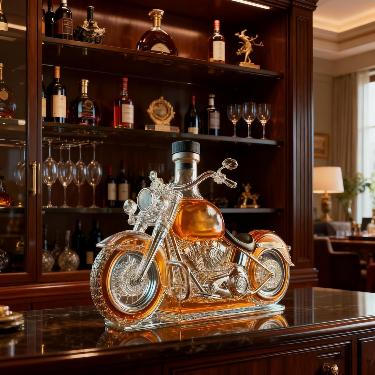 HoldOneLight Decantador de Whisky 3D en Forma de Motocicleta, Vidrio Soplado a Mano, 350 ml, Botella para Almacenamiento de Licores, Regalo Único para Amantes de Motos(moto)
