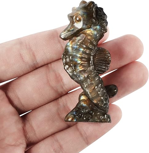 Miniatura 2 de Artistone Piedras de cristal de labradorita de 2.5 pulgadas, figura de caballito de mar tallados a mano y cristales para manualidades, colección de