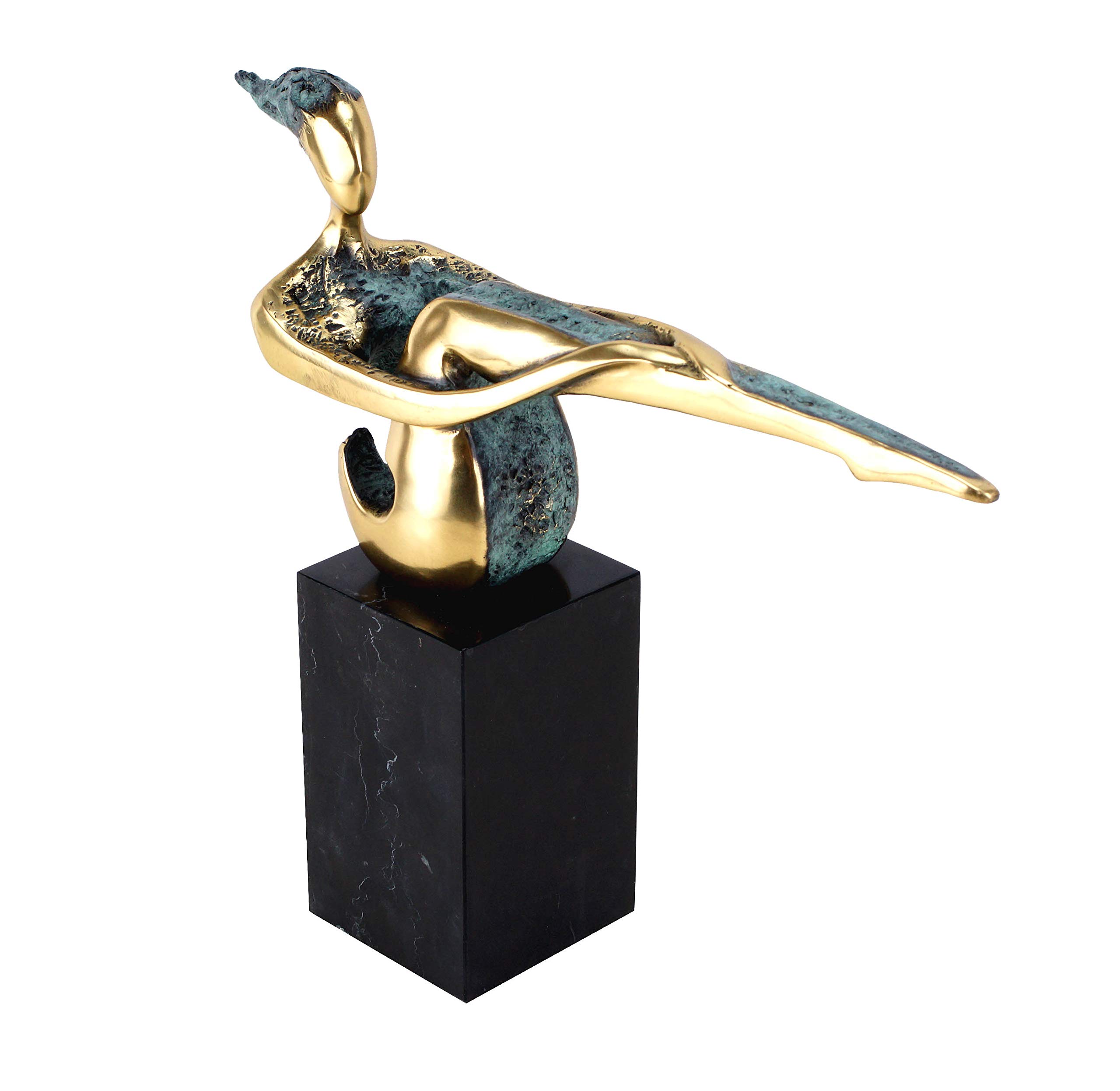 Kunst & Ambiente - Modern Art - The Sitting One - Moderne Bronzefigur - signiert Nick - Bronzeskulptur auf Mamorsockel - Höhe: 30 cm - Gold - grüne Patina - abstrakte Plastik