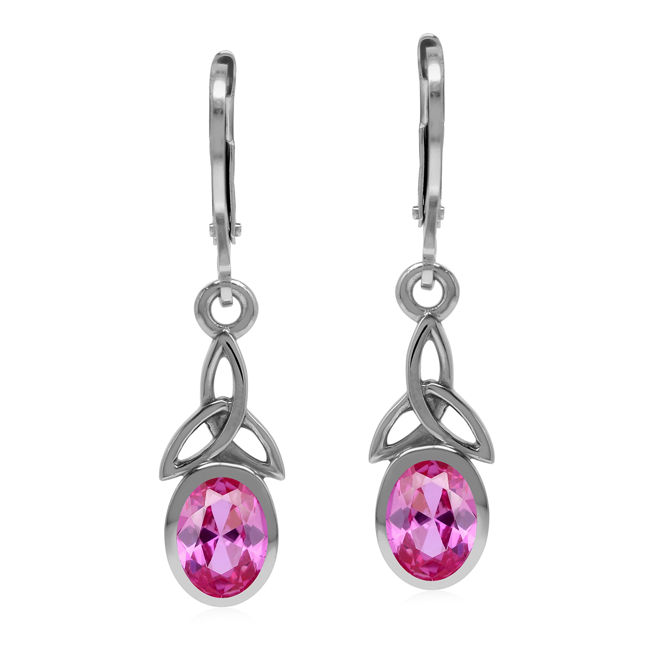 Silvershake 7X5mm Oval Shape Birthstone Gemstone White Gold Plated or Yellow Gold Plated 925 Sterling Silver Triquetra Celtic Knot Leverback Dangle