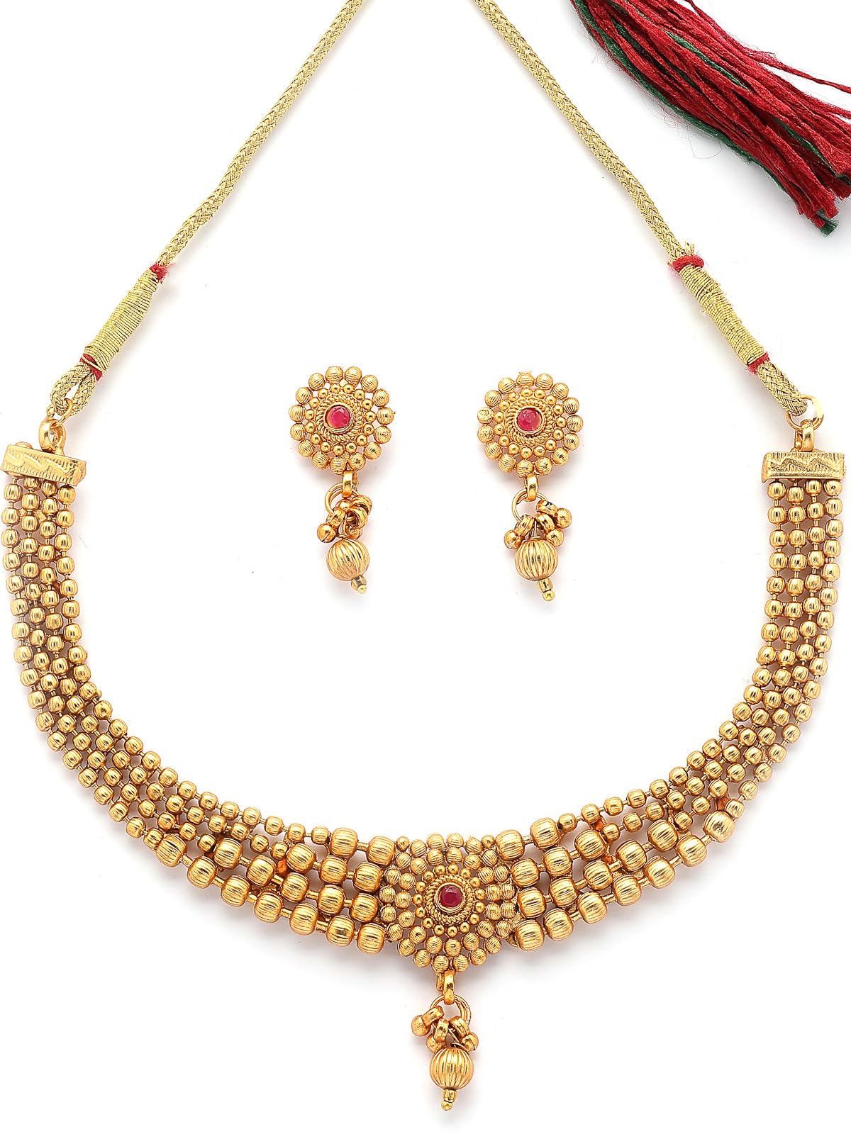 Classic Gold Plated Choker Necklace with Drop Earring Jewellery Set For Women & Girls|Suited for All Festive Occasions|NS107402