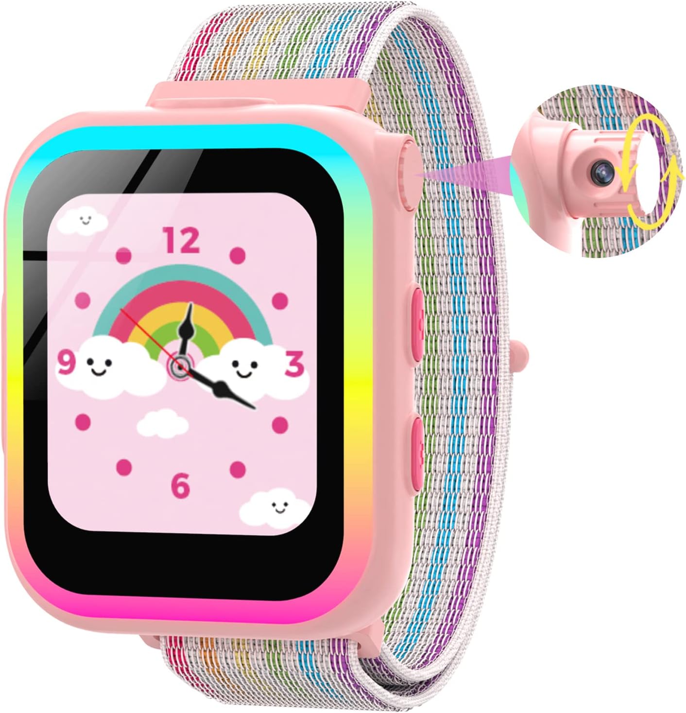 Smartwatch Bambini, 90° Rotante Fotocamera Orologio Smartwatch Bambini con 7 Colori Luce Musica Storia Giochi Sveglia Pedometro Sfondi Fai Da Te, Giocattoli Regalo Bambina 3-12 anni Ragazzi Ragazze Smartwatch Bambini, 90° Rotante Fotocamera Orologio Smartwatch Bambini con 7 Colori Luce Musica Storia Giochi Sveglia Pedometro Sfondi Fai Da Te, Giocattoli Regalo Bambina 3-12 anni Ragazzi Ragazze