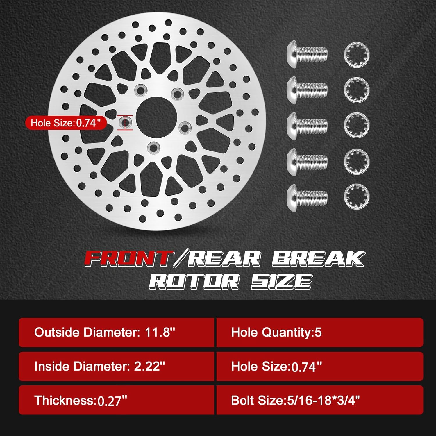 11.8'' Thickness0.27'' Rear Brake Rotor Compatible with Harley Davidson Electra Glide,Road King,Road Glide,Street Glide,Tri Glide,Performance Superior Heat Dissipation,Stainless Steel Disc Rotors