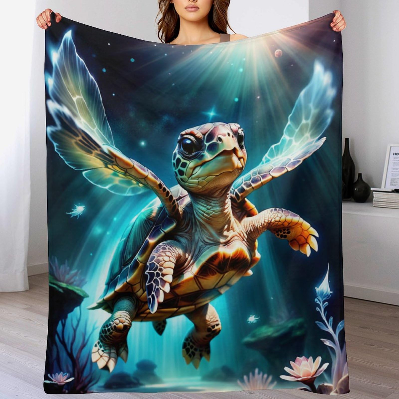Couvre-lit tortue mignonne et jeté de canapé flannel doux