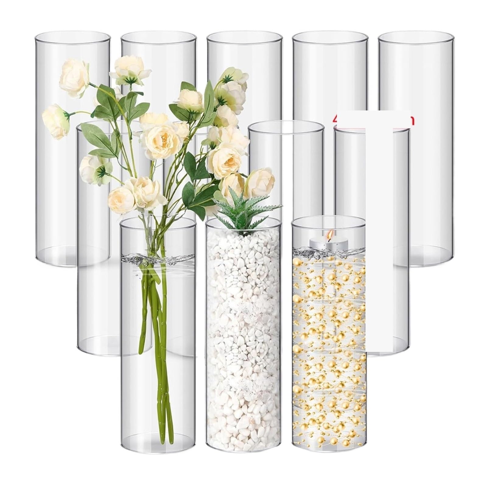 Luoaxinn 2Pcs Acrylic Vase Acrylic Clear Cylinder Vase For Home 10'' X 4''