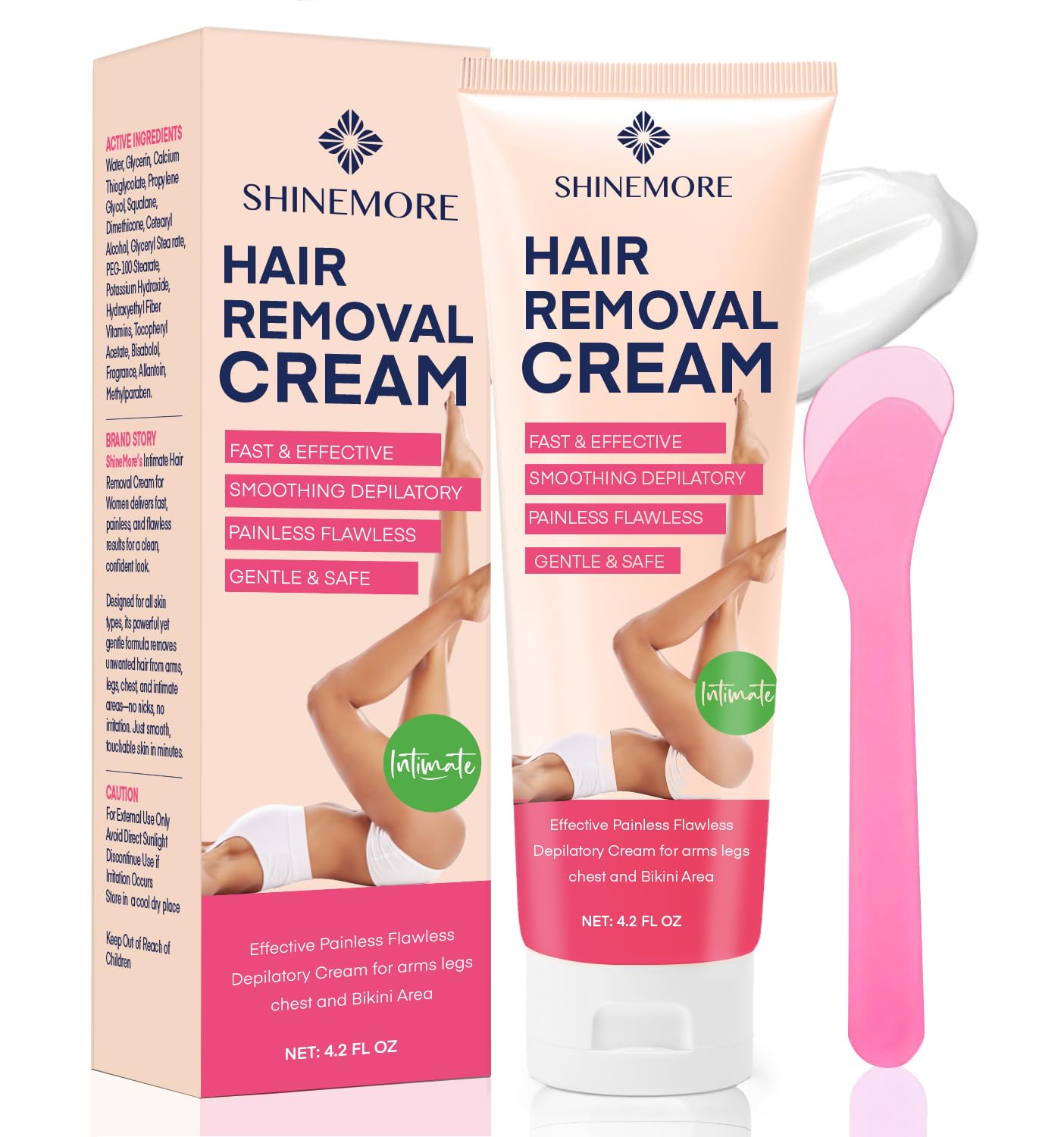 Intimate Hair Removal Cream for Women: Effective Painless Flawless Depilatory Cream for arms legs chest and Pubic Area - Suitable for All Skin Types - 4.21 fl.oz