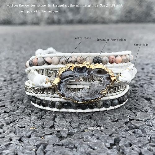 Miniatura 3 de Ygline Pulsera bohemia hecha a mano, con piedra de cristal, envolvente, de cuero, para mujer