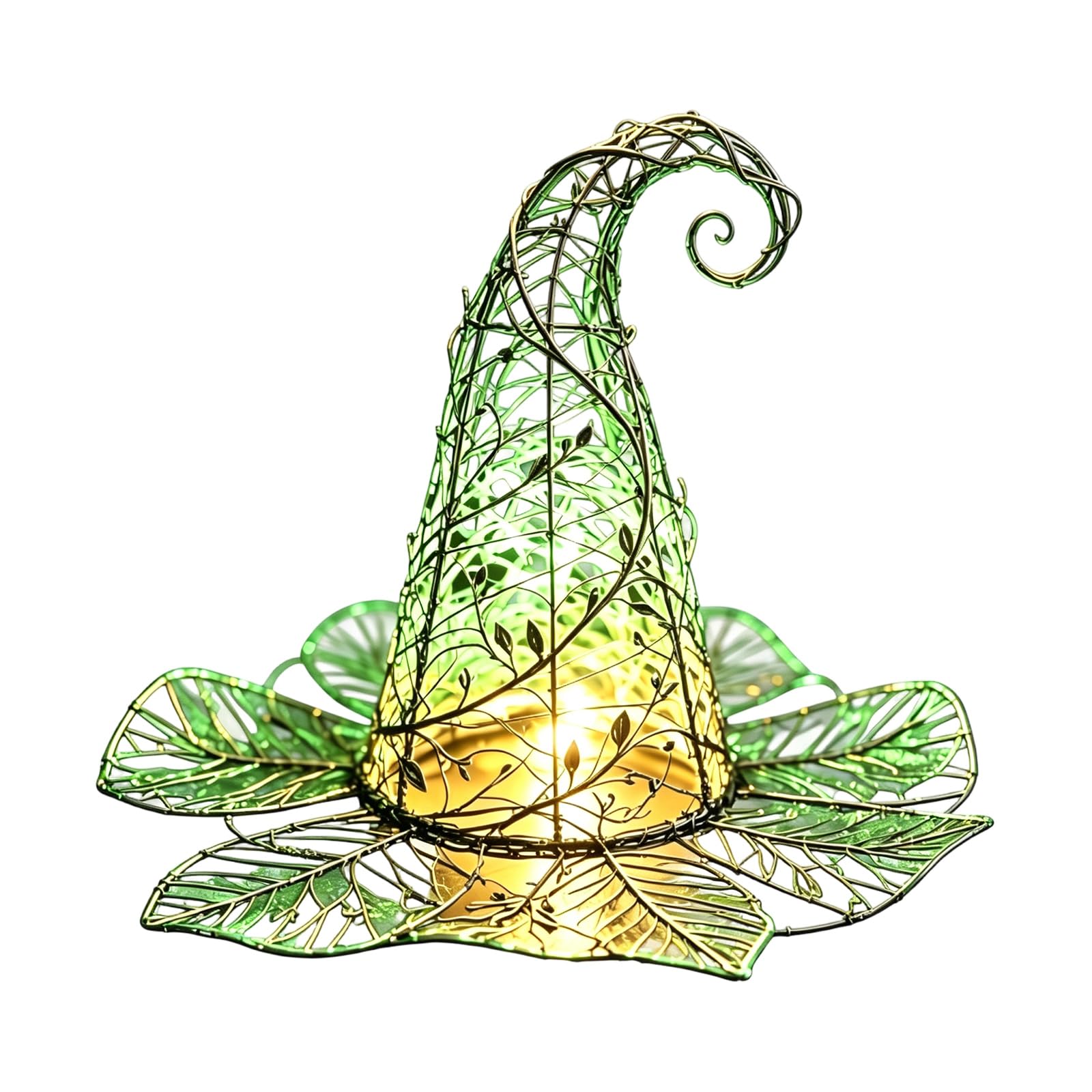 Halloween Tabletop Witch Hat Decoration, Lighted Metal Freestanding Centerpiece for Mantels Shelves Desks and Entry Tables Witch Hat Tabletop Accent Seasonal Shelf Centerpiece Glowing Metal Mantel