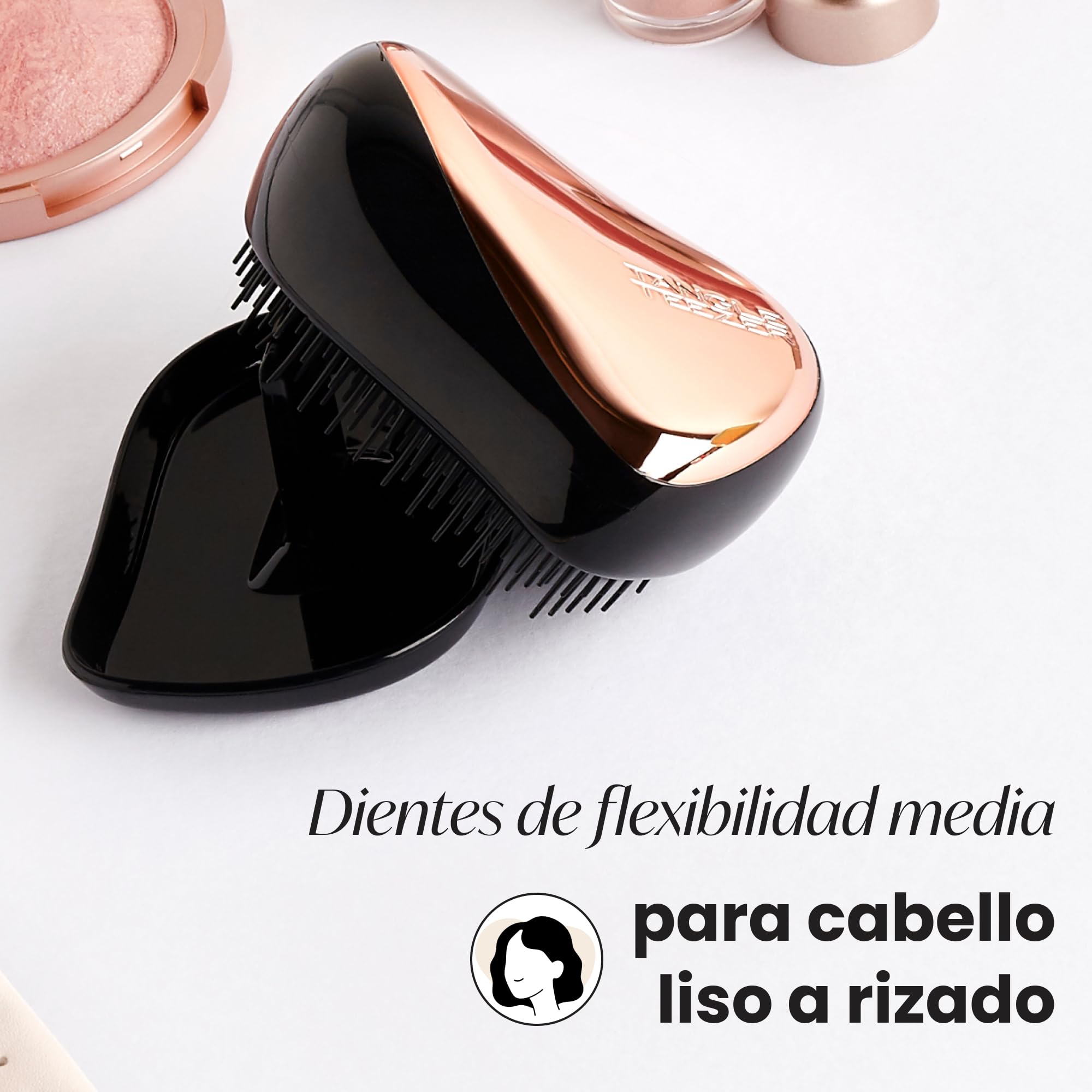Tangle Teezer Compact Styler Detangler Hairbrush - Cepillo Desenredante Compacto - Para Pelo Seco y Mojado y Todo Tipo de Cabello - Perfecto para Viajar, con Tapa Protectora - Oro Rosa y Negro