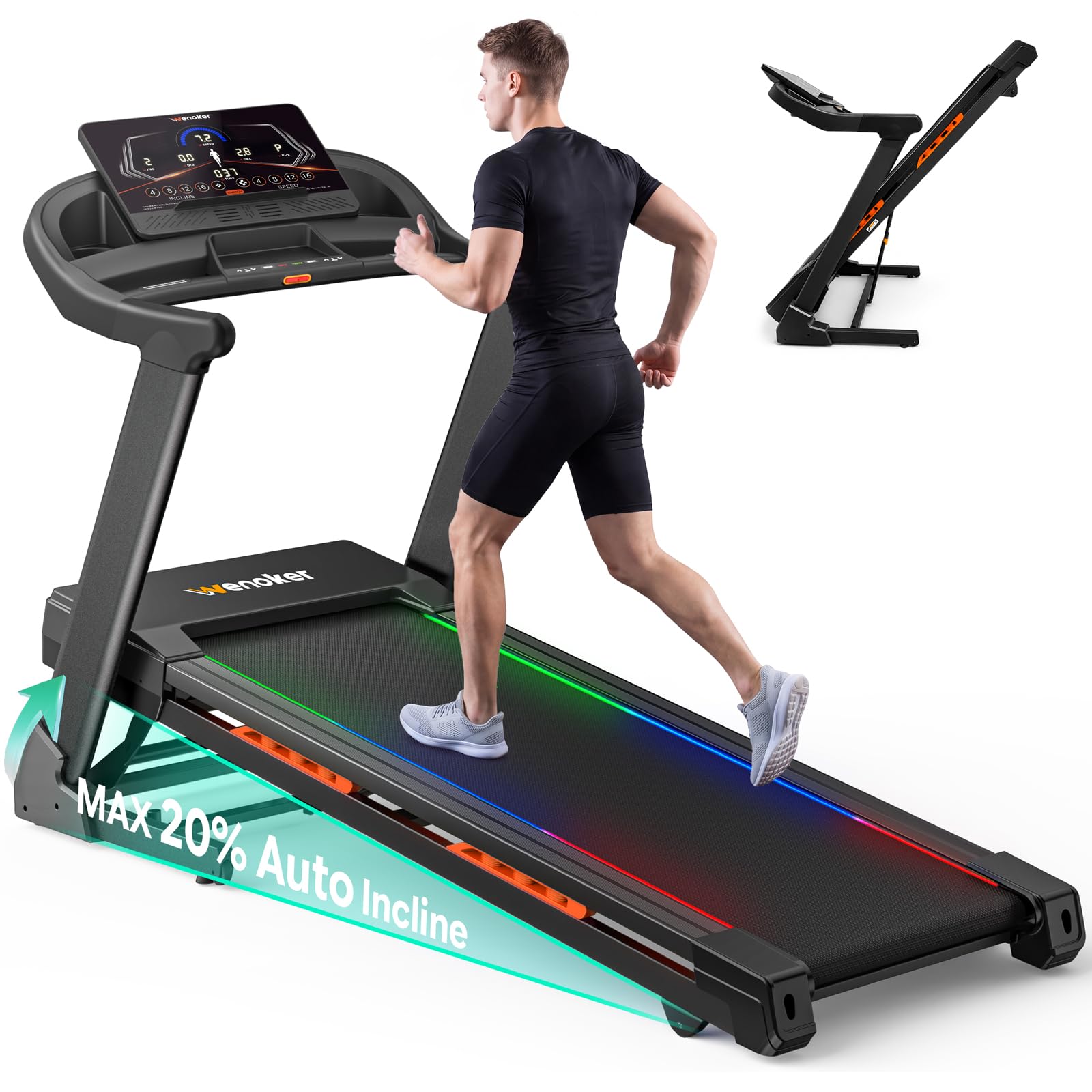 Treadmill for Home, WENOKER 20% Auto Incline,Treadmill with Handrail