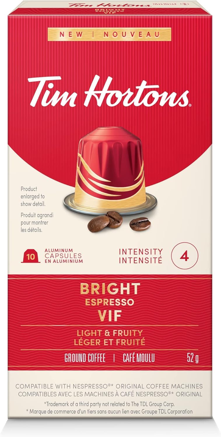 Tim Hortons Bright Espresso VIF Light & Fruity Ground Coffee Capsules Nespresso Original Line Compatible 10 Count Capsules 52gm (B0CTD31S4X) Amazon Price History, Amazon Price Tracker