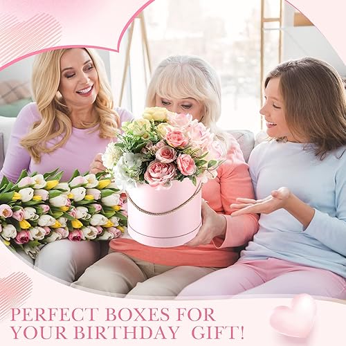 Miniatura 6 de Skylety 6 cajas redondas de flores con tapas, cajas de regalo con asa para arreglos florales de varios tamaños, caja de regalo para el día de San