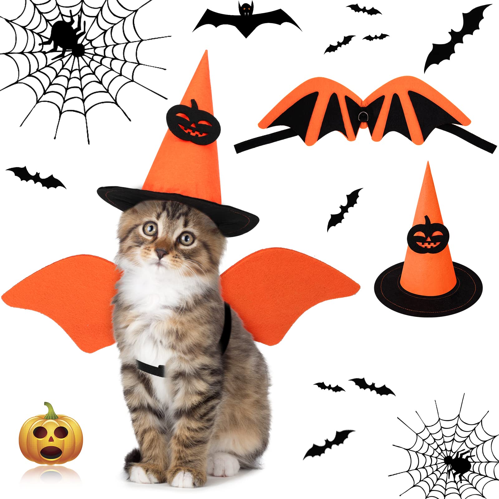 Disfraz de Alas de Murciélago, con Sombrero de Bruja, Halloween Alas de Murciélago para Gatos y Perros, Disfraz de Gato Accesorios para Gatitos Cachorros para La Magia de Halloween Cosplay