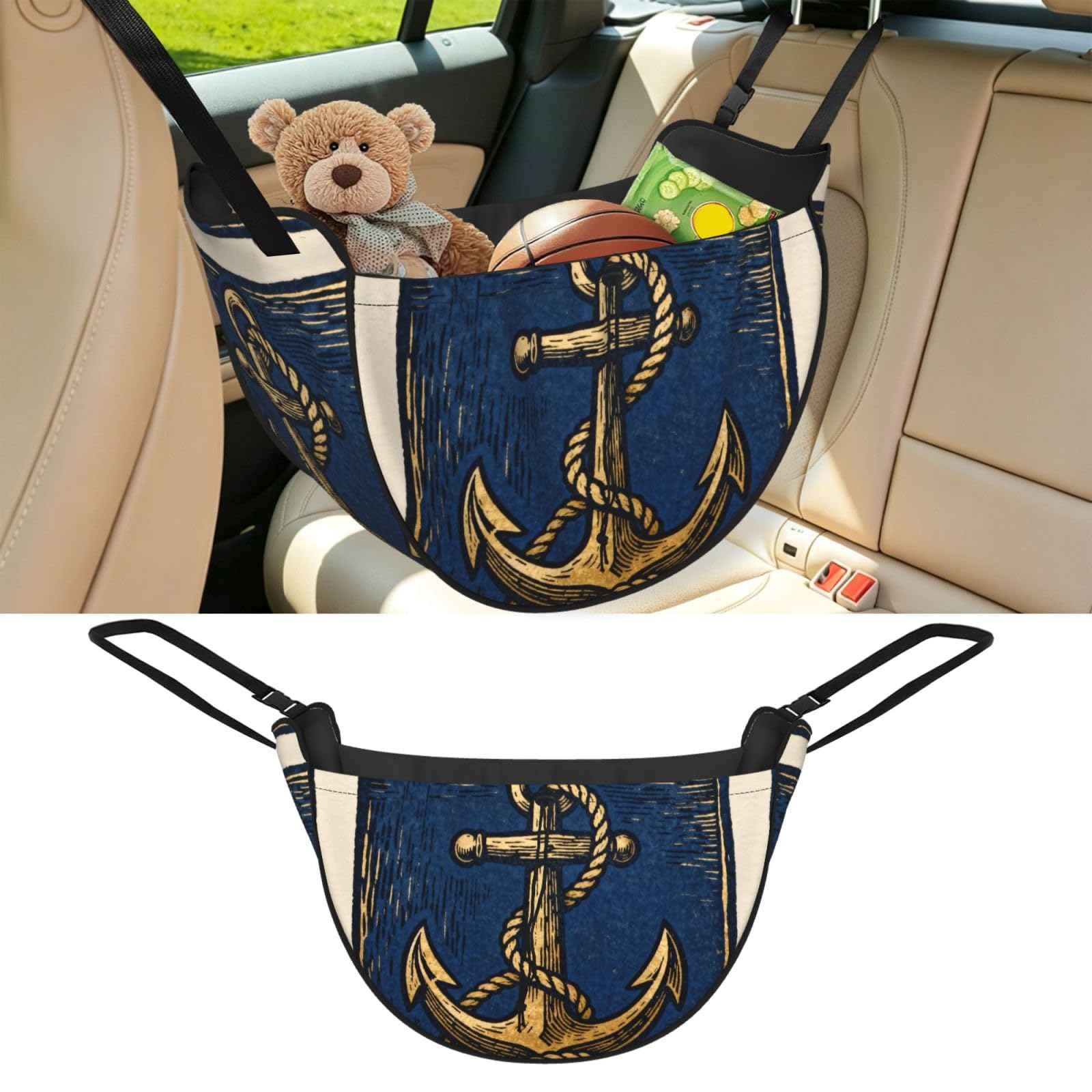 Cntdbu Black Anchor Rope Knot Car Seat Organizer-Backseat Storage Bag For Travel