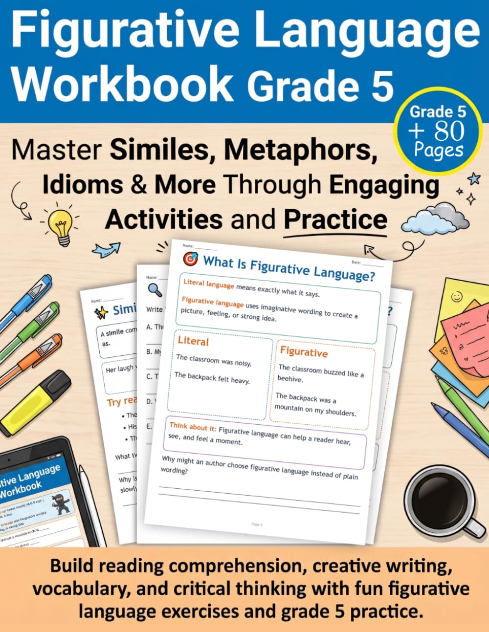 Figurative Language Workbook Grade 5: Figurative Language for Kids with Fun Activities, Worksheets & Practice Similes, Metaphors, Idioms, ... Figurative Language Workbook Grade 1 to 12)
