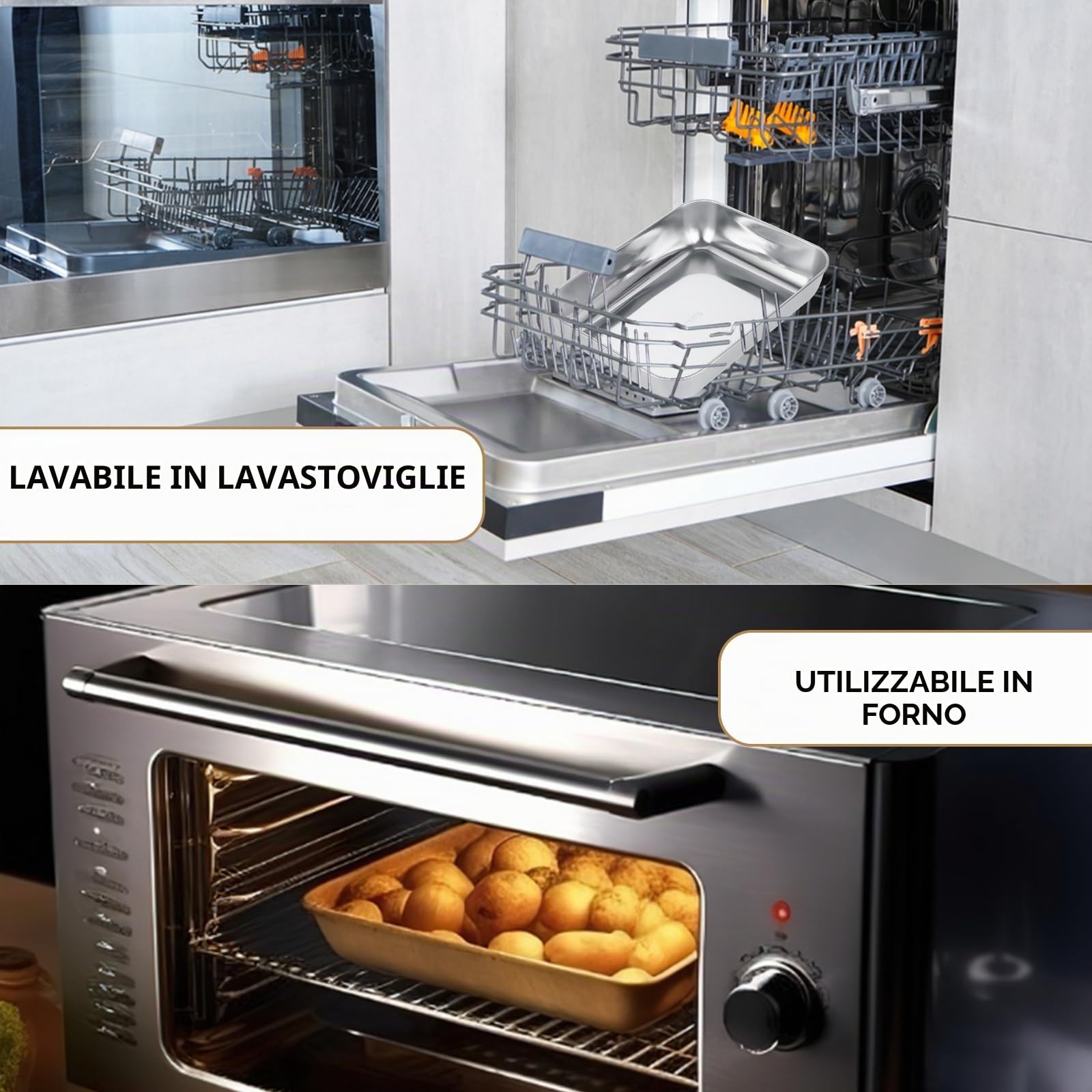 CYEER Set di 4 teglie da forno in acciaio inox 25 x 20 x 5 cm, teglia profonda in acciaio inox 304, per lasagne, arrosti, torte e marinatura, lavabili in lavastoviglie