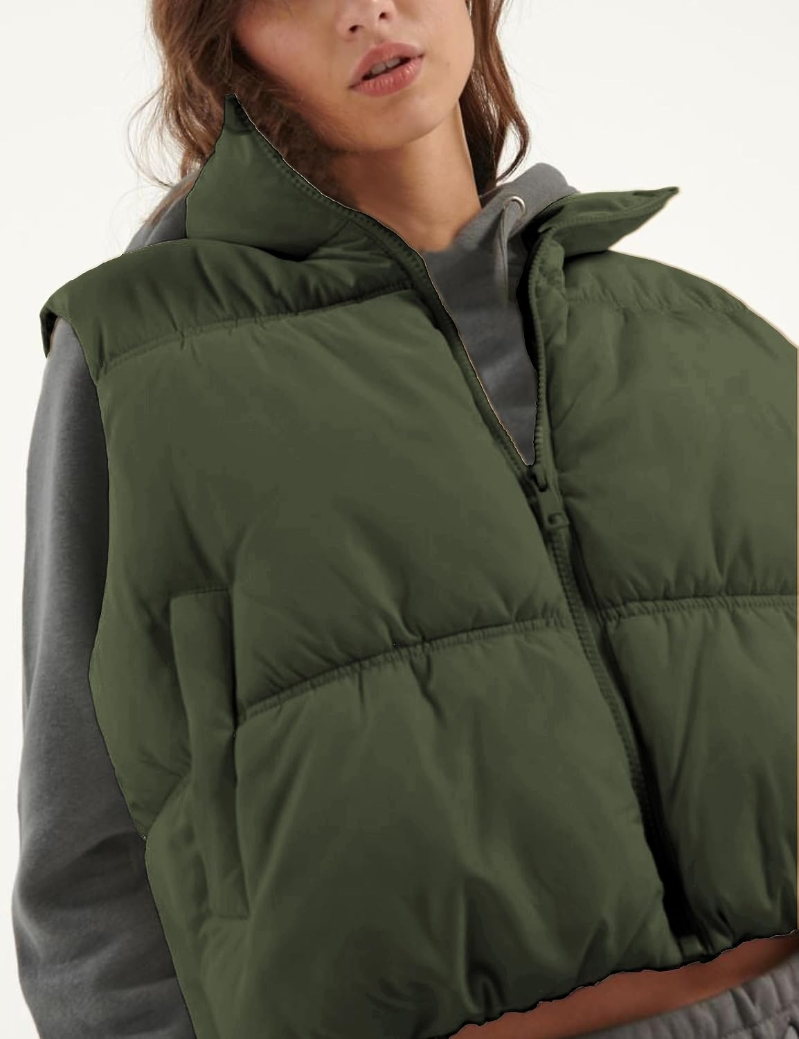 UANEO Womens Cropped Puffer Vest Zip Up Stand Collar Sleeveless Padded Cropped Vest