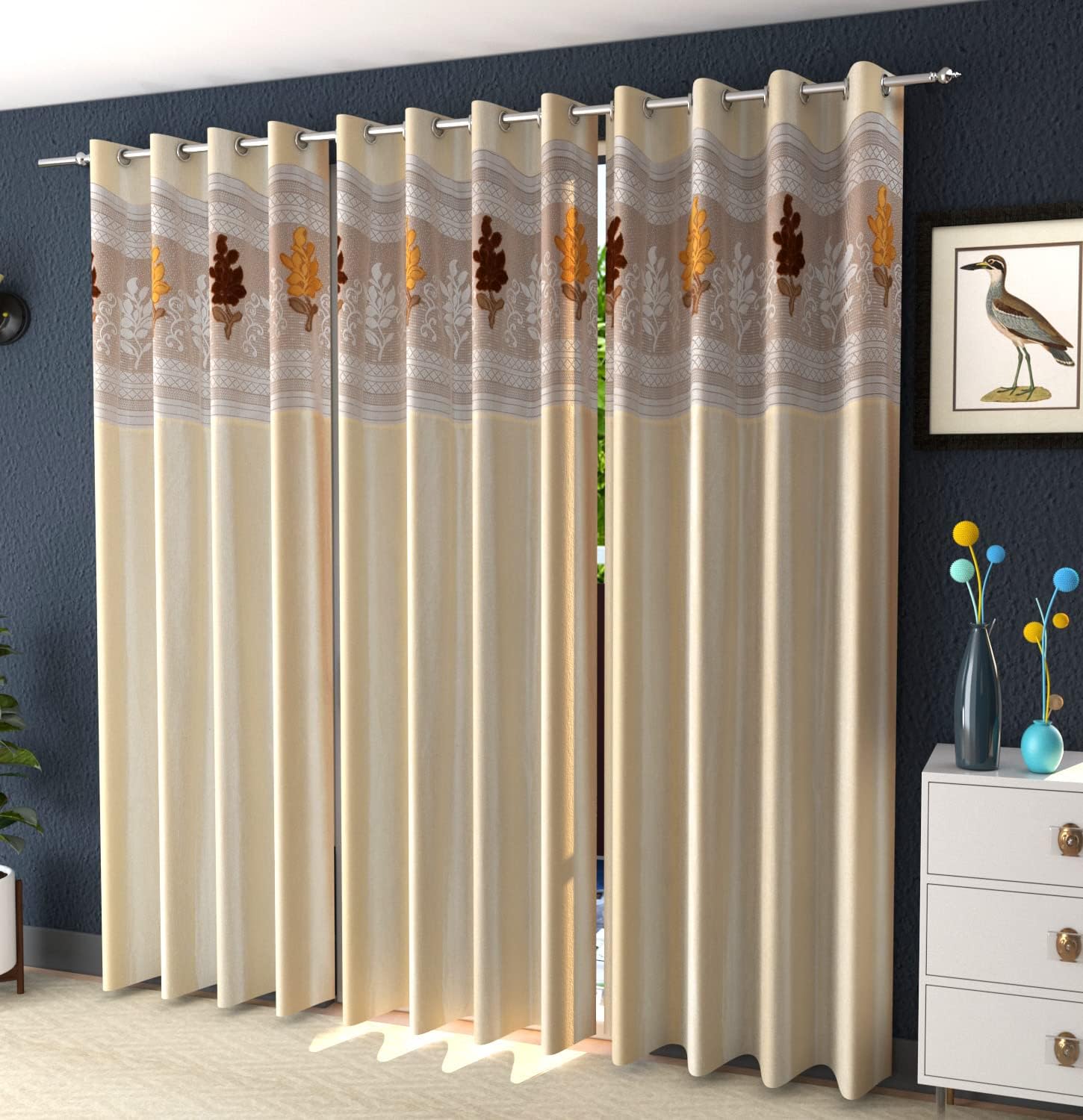 Galaxy Home Decor Floral Net Curtains for Door 7 Feet, Pack of 2, Cream (Cream, Door 7 Feet)