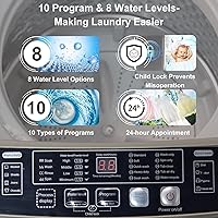 Vista 5 de Lavadora automática de 15.6 libras con 10 programas, pantalla LED, 8 niveles de agua, lavadora compacta de alta eficiencia para apartamentos, casas